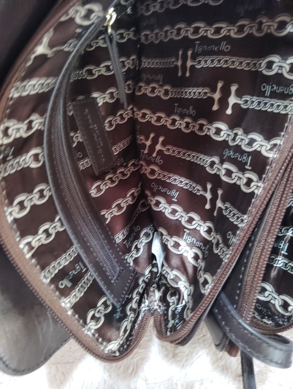 Tignanello Mojave Studded Two-Tone Brown Leather Crossbody - Picture 8 of 12